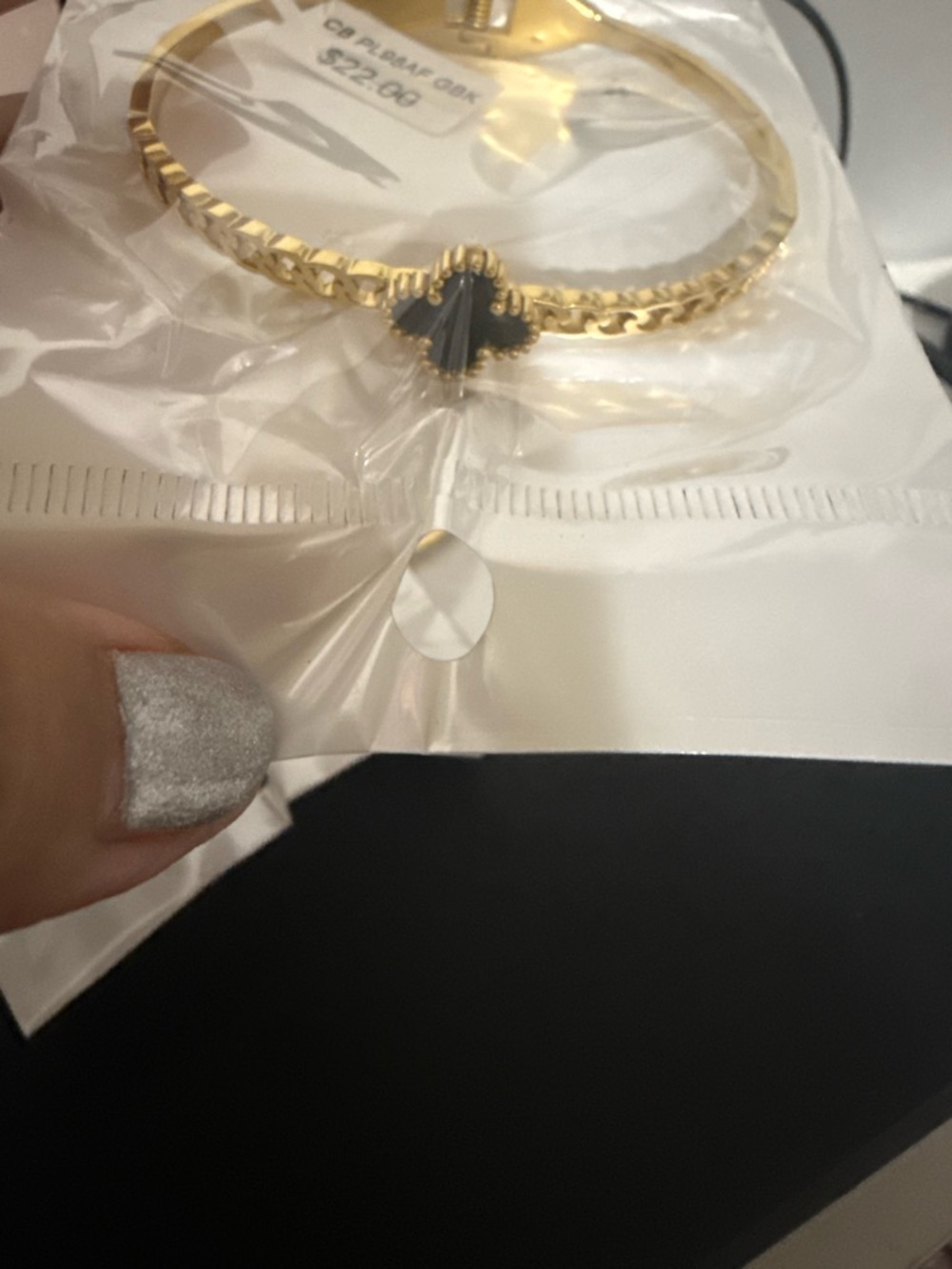 Gold Bracelet with Black Clover Charm